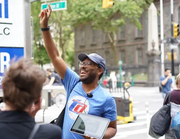 guide raising his hand