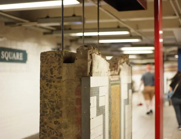 old pillar in subway station
