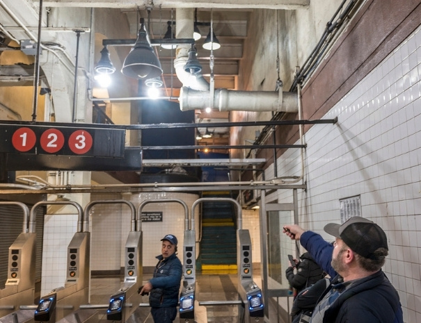 Tour group inside subway station at Pennsylvania Station