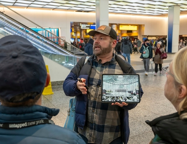 Tour guide inside Penn Station