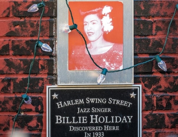 Sign for the discovery of Billie Holiday in Harlem