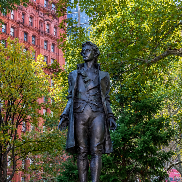 Statue of Nathan Hale, a spy of the American revolution, outside City Hall