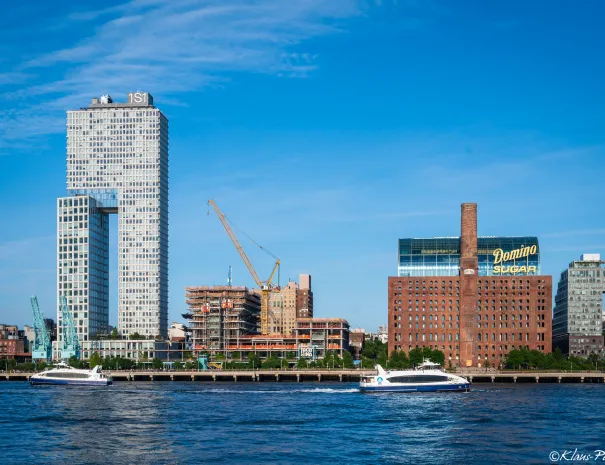 The Domino Sugar refinery and its restored sign on the Williamsburg waterfront